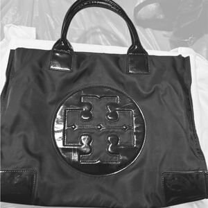 Tory Burch Black Patent Logo Tote